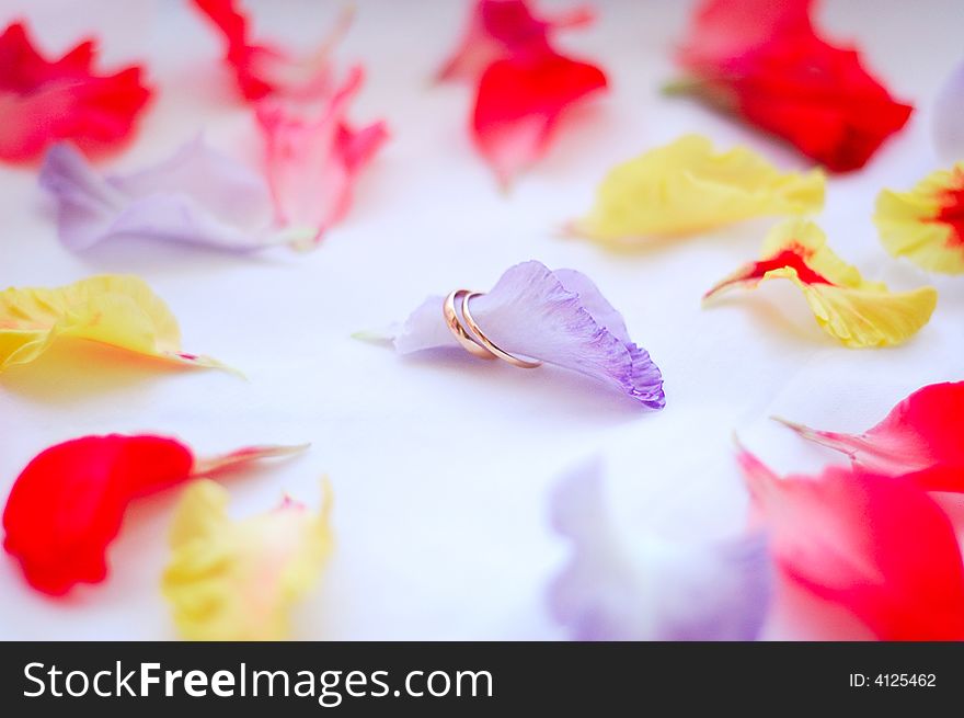 Wedding Rings Around Petals Flowers