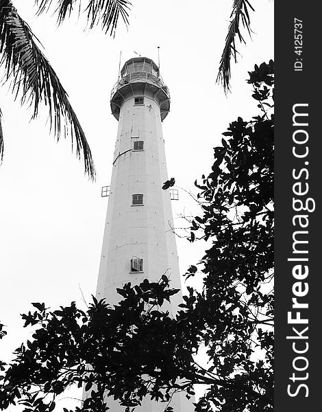 Photo of a lighthouse in black and white. Photo of a lighthouse in black and white