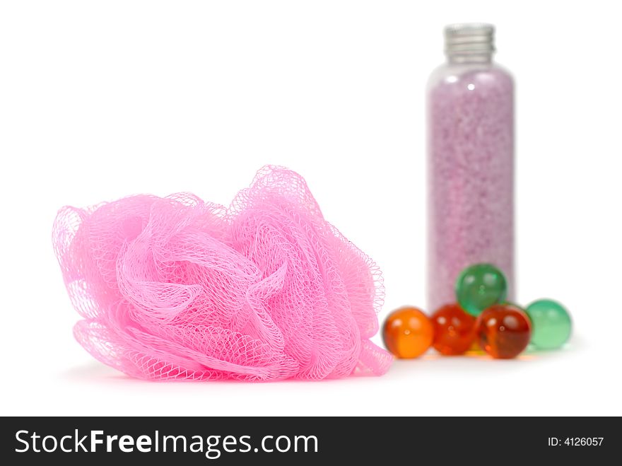 Set of bath accessories isolated over white background