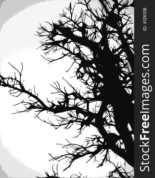 Illustration of a black tree in the moonlight. Illustration of a black tree in the moonlight
