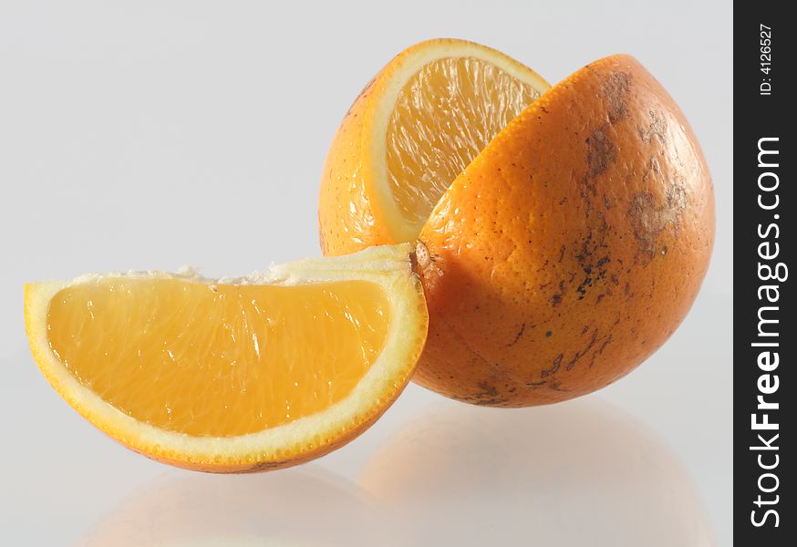 Orange slice wedge freshly cut to eat