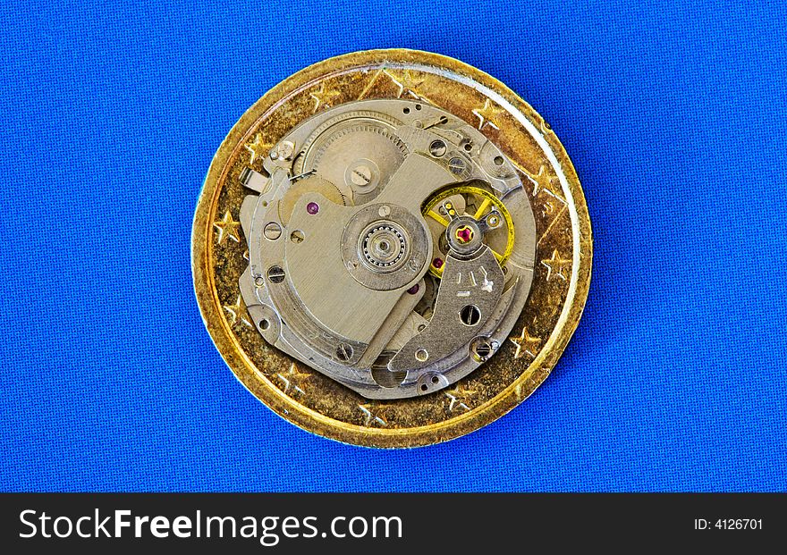 Illustration of euro coin contains clock. Illustration of euro coin contains clock