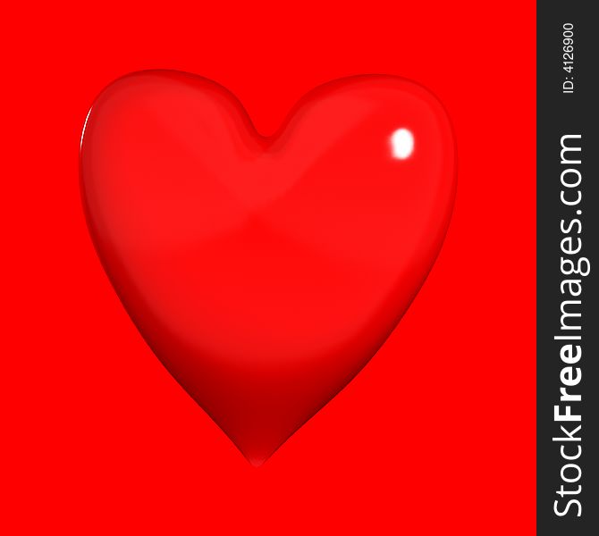 A 3d render of a shiny heart on red background. A 3d render of a shiny heart on red background