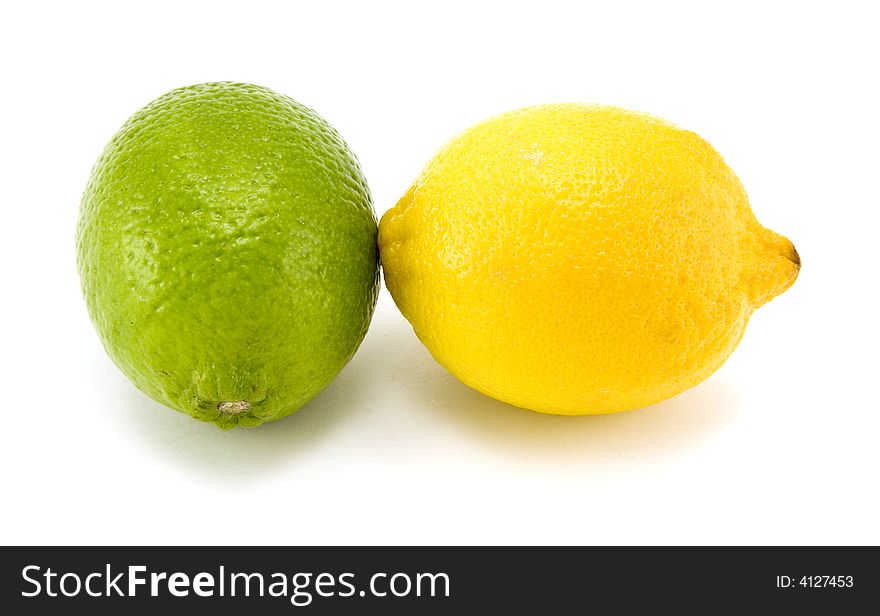 Lemon and Lime Isolated on White Background.