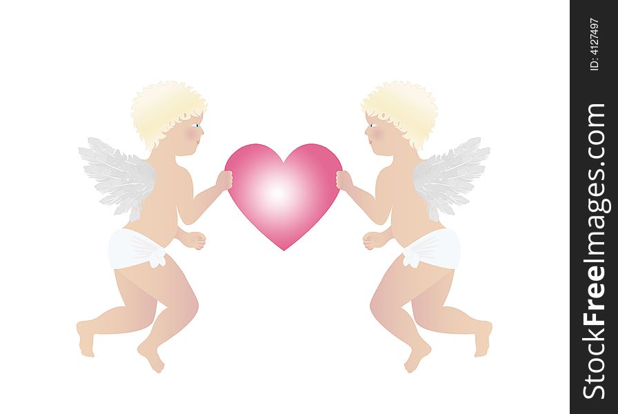 Two cherubs holding a Valentine Day heart. Two cherubs holding a Valentine Day heart.