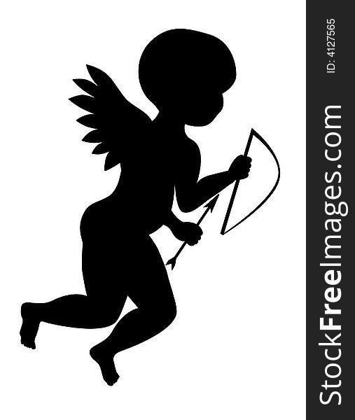 A silhouette of Cupid holding his bow and arrow.