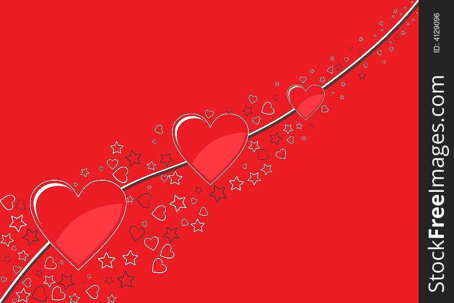Red background with hearts and stars. Red background with hearts and stars