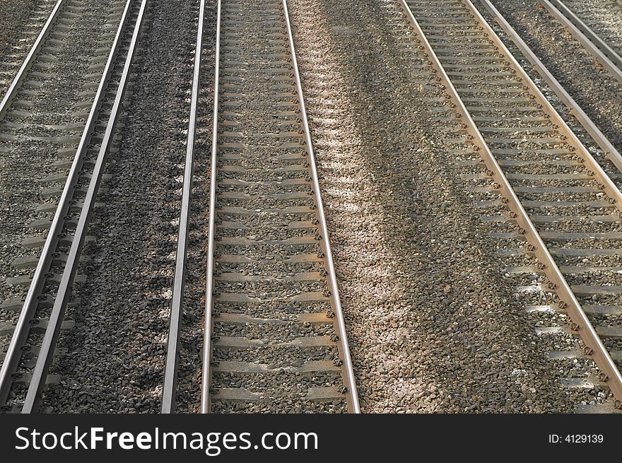 Multiple landscape of steel railroad tracks