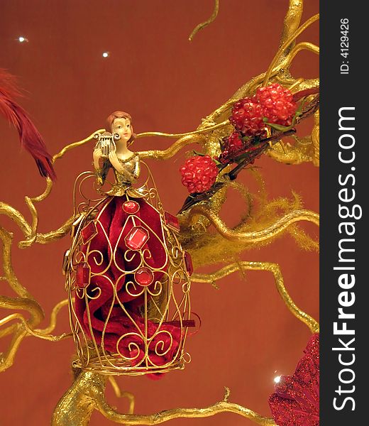 Christmas interior decorations on a golden branch. Christmas interior decorations on a golden branch
