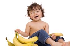 Baby With Banana. Stock Photos
