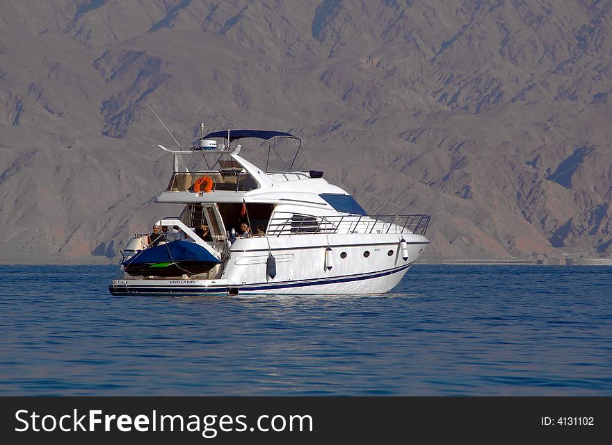 A luxury yacht anchored in the Red Sea