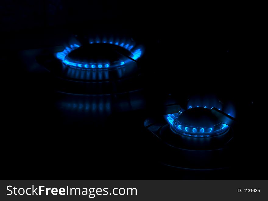 Kitchen range, gas light on the stove