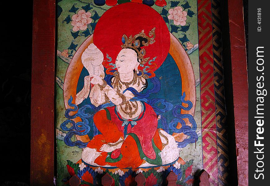 Mural painting in a temple of tibet