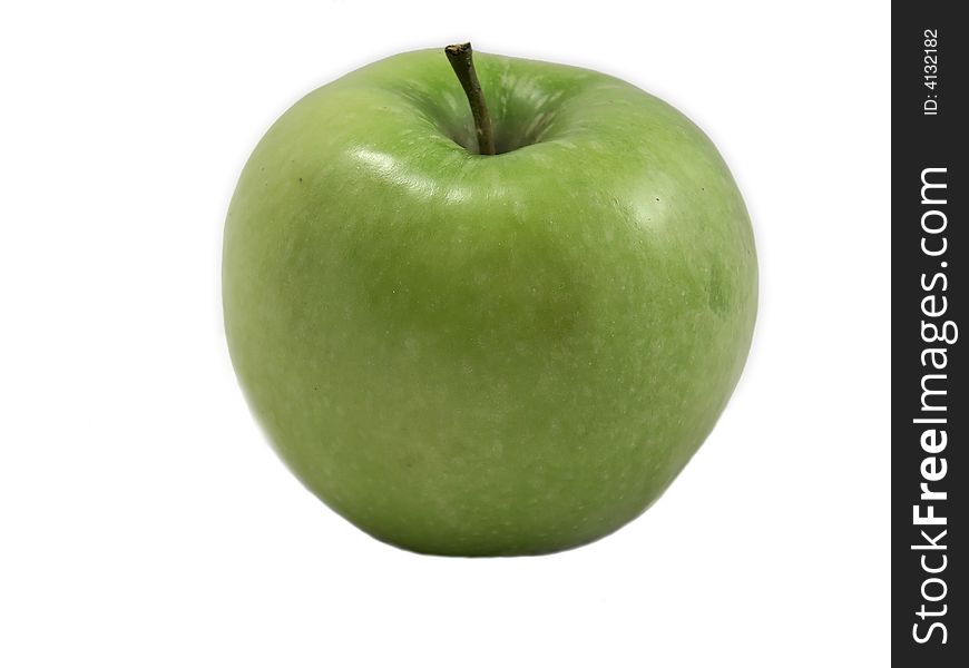 Green apple isolated on a white background. Close-up.