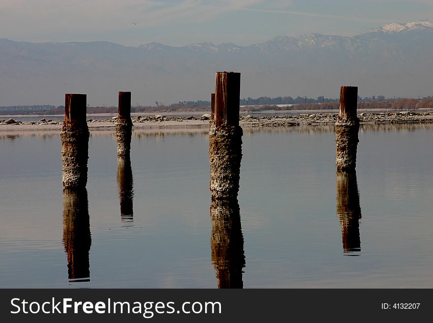 THIS IS AN IMAGE OF A LOST PIER AREA IN THE SALTON SEA NATIONAL PRESERVE. THE AREA IS 212 FEET BELOW SEA LEVEL.