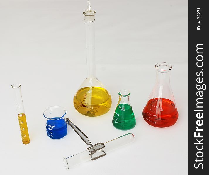 Chemical flask with colored liquids. Chemical flask with colored liquids