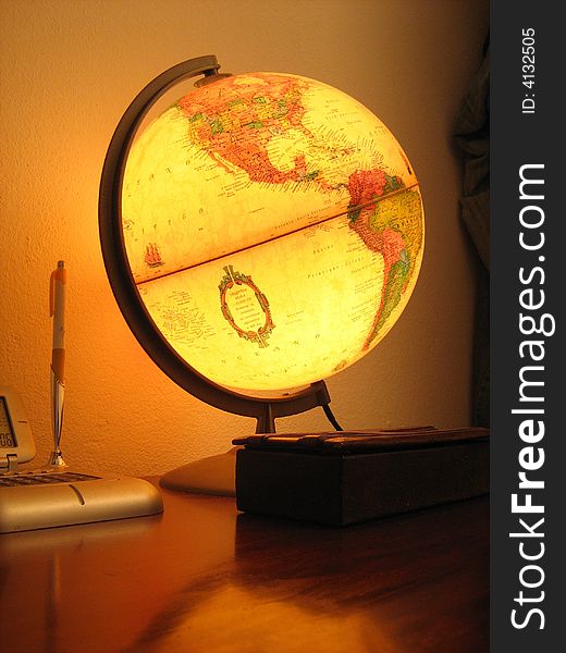 Globe Lamp on Desk. Globe Lamp on Desk