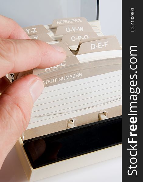 Searching address and phone number card file. Searching address and phone number card file
