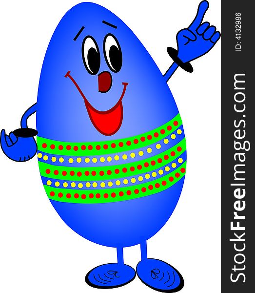 Blue happy  egg on white background. Blue happy  egg on white background
