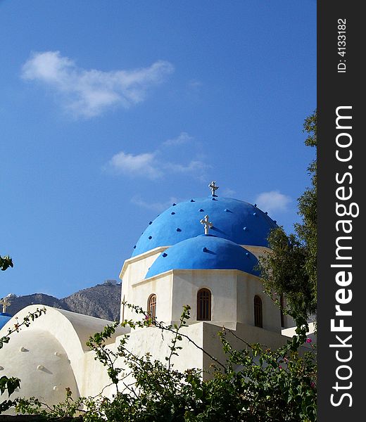 Church in Perissa village in Greece in Santorini