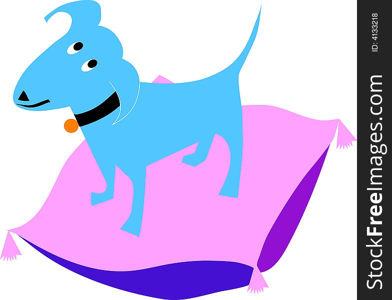 Blue dog on pink pillow