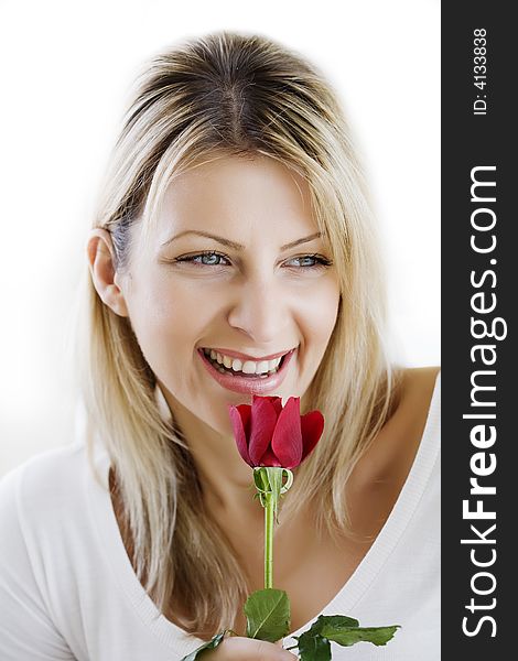 Portrait of happy woman with rose. Portrait of happy woman with rose