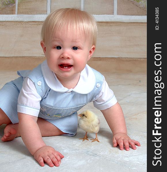 Chick and baby with a questioning expression. Chick and baby with a questioning expression.