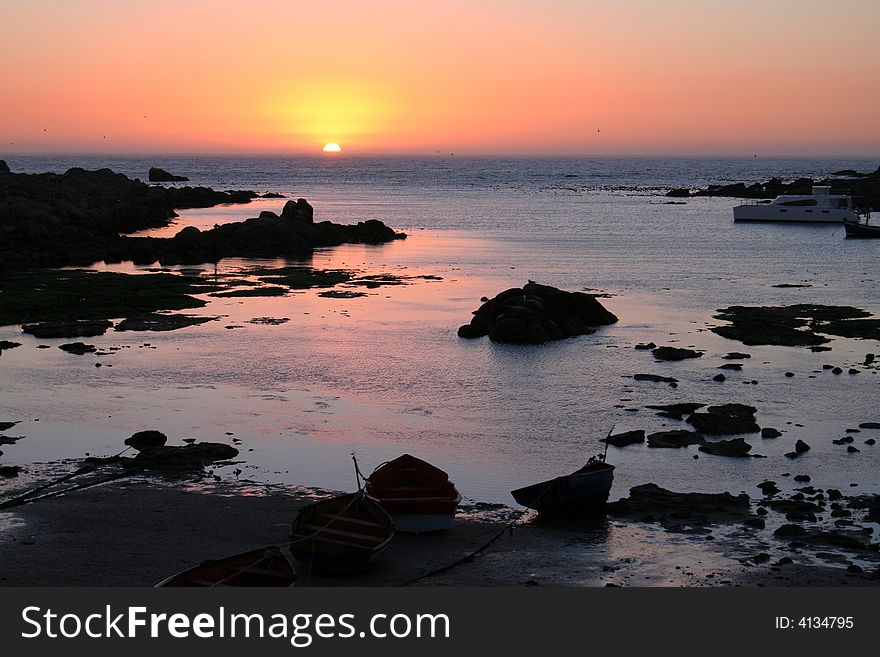 As the sun sets on the South African west coast at Jacobs Bay. As the sun sets on the South African west coast at Jacobs Bay