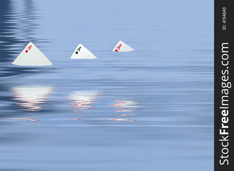 Three acrd aces gliding through water as sharks. Three acrd aces gliding through water as sharks.