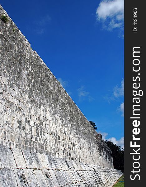 Wall of Ancient Mayan Ball Court with Goal Displayed. Wall of Ancient Mayan Ball Court with Goal Displayed