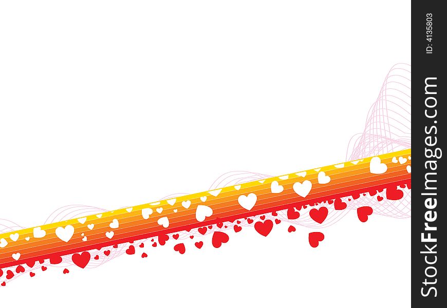 Abstract rainbow curves with hearts - valentines card. Abstract rainbow curves with hearts - valentines card