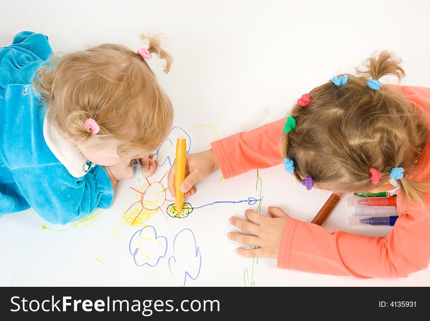 Two Little Girl Painting