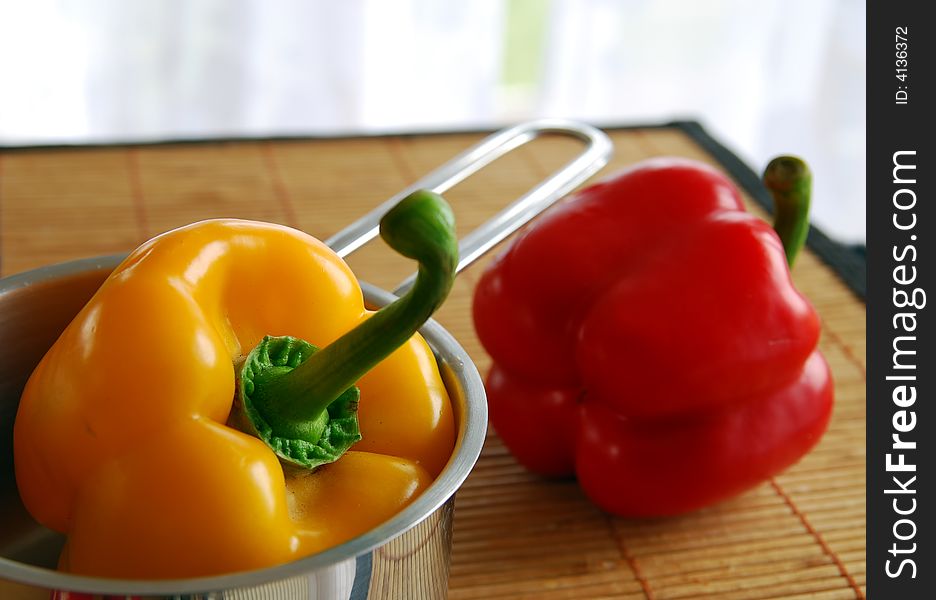 Yellow and red fresh bell peppers. Yellow and red fresh bell peppers