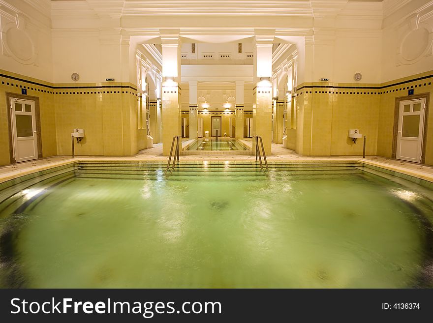 Swimming pool in the public baths, wide view