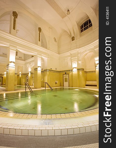 Swimming pool in the public baths, wide view