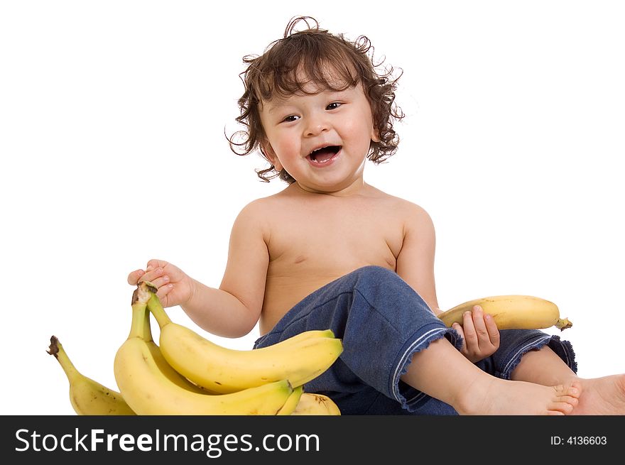 Baby with banana, isolated on a white background. Baby with banana, isolated on a white background.