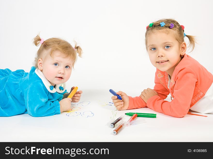 Two Little Girl Painting