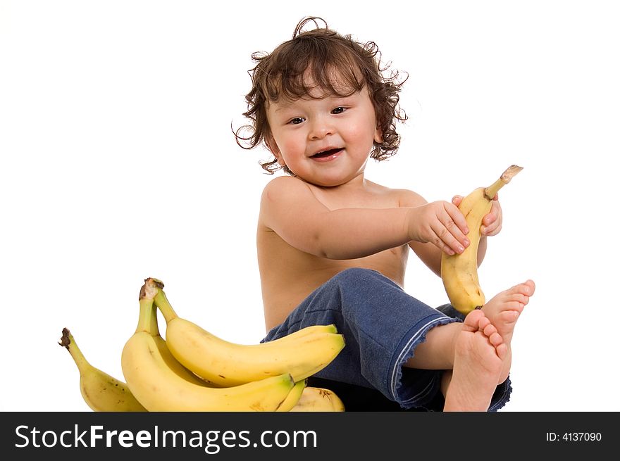 Baby with banana, isolated on a white background. Baby with banana, isolated on a white background.