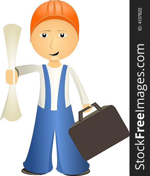 Illustration of worker with suitcase