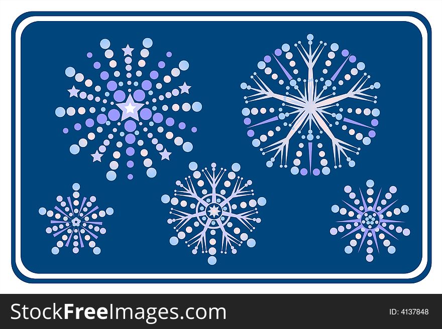 Blue ornate snowflakes on a dark blue background. Christmas illustration. Blue ornate snowflakes on a dark blue background. Christmas illustration.