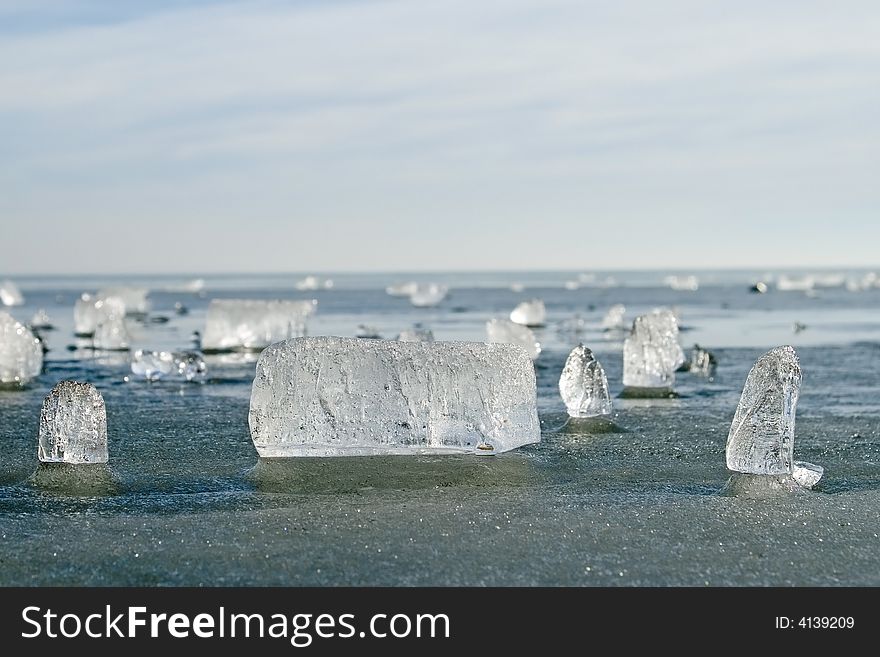 They are ice sheets on an icebound lake. They are ice sheets on an icebound lake.