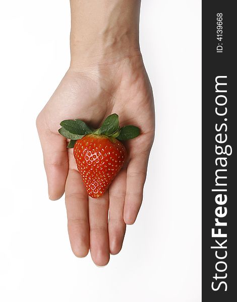 Close up shot, strawberry in woman hand. Close up shot, strawberry in woman hand