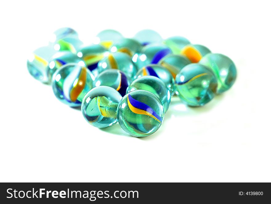 Green glassballs with white background