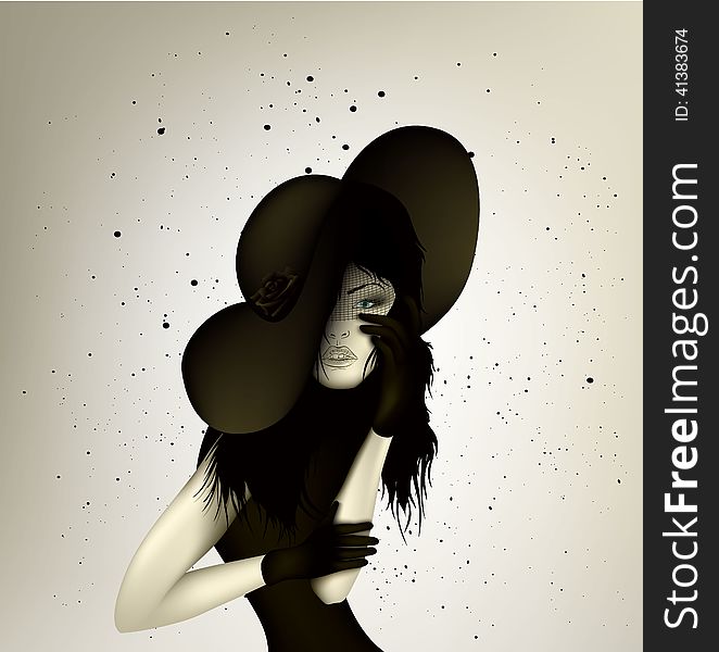 Dark girl with abstract lines background, beautiful