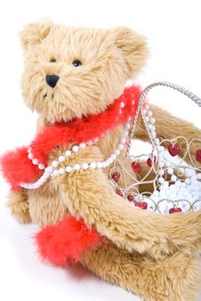 Teddy Bear And Basket Stock Images