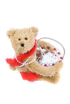Teddy Bear And Basket Stock Image