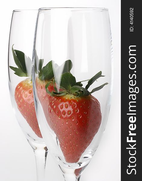 Closeup  two glass with strawberry