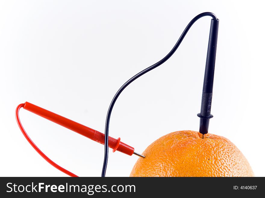 Measurement of an orange on a white background. Measurement of an orange on a white background