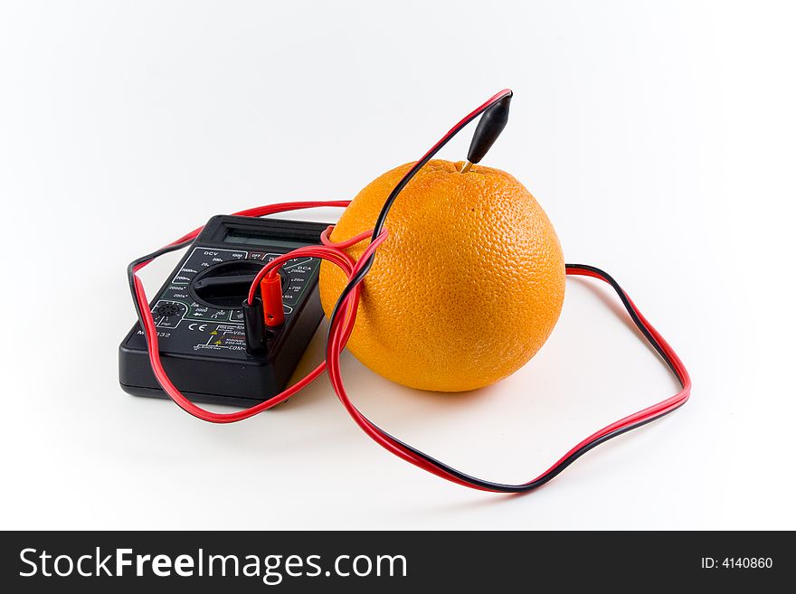Measurement of an orange on a white background. Measurement of an orange on a white background