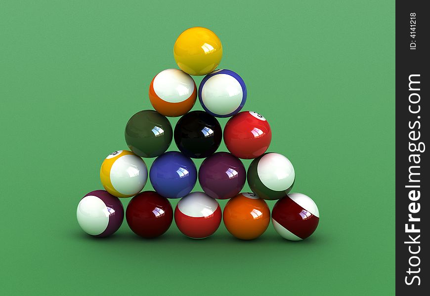 Pyramid shaped pool balls. close up billiard balls.
